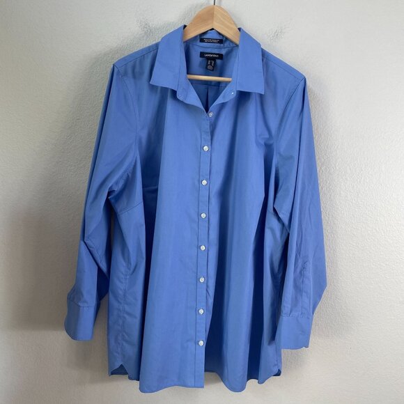 Lands End Womens Plus 22W Blue Wrinkle Free Broadcloth Button Up Shirt Blouse - Picture 6 of 9